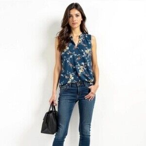 Papermoon Stitch Fix Floral Sleeveless Notch V Neck Blouse Top Women's Small